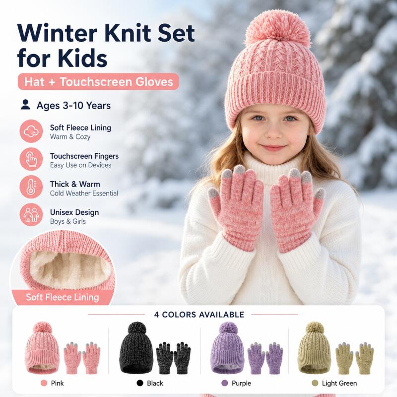 Touch Screen Gloves - Kinder-Wintermütze mit Touchscreen-Handschuhen Set Fleece-Gefütterte Warme