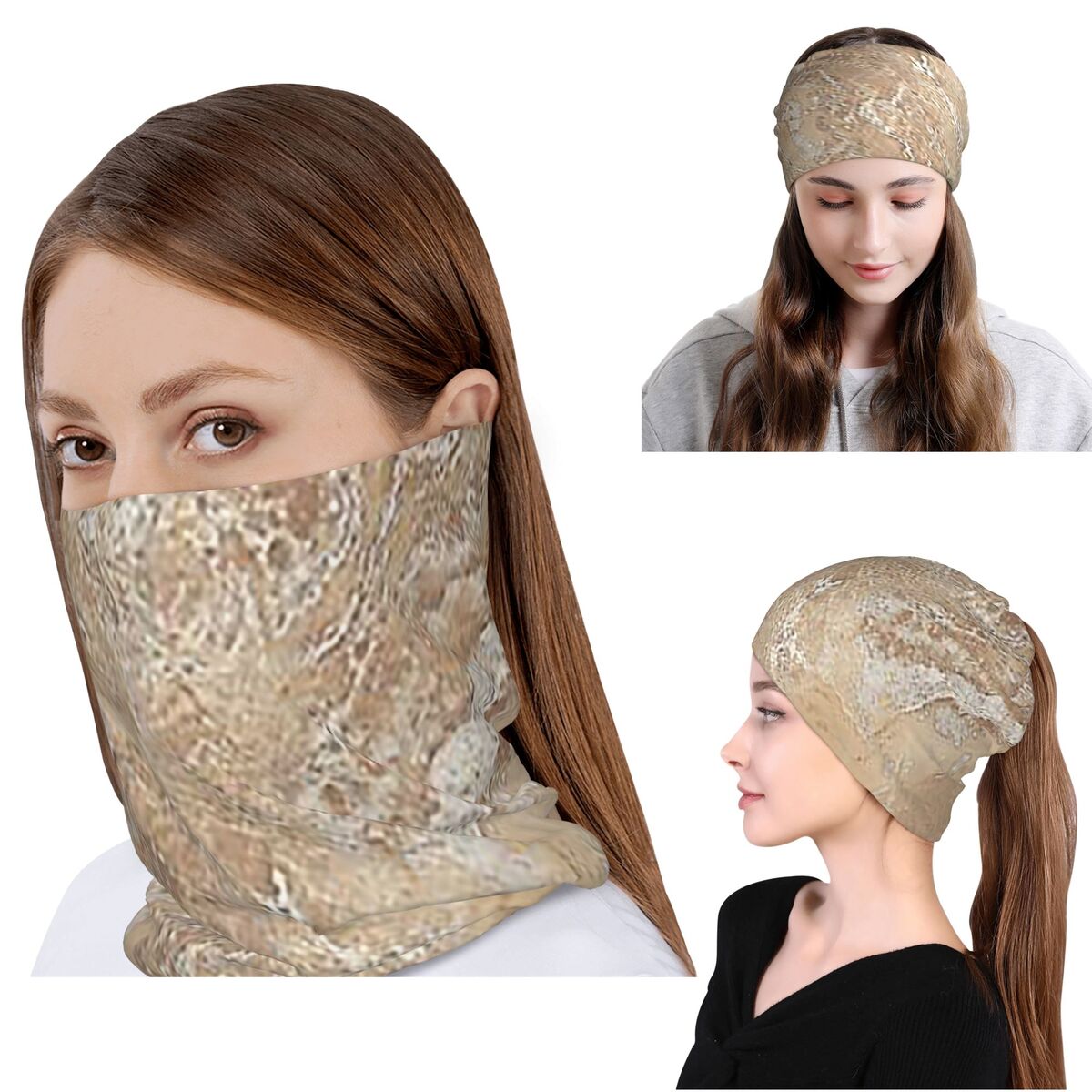 Knit Beanie Hat Warm - Zeitgenössischer cremefarbener Beige-Sandstein-Granit-Marmor-Bandana-Halstuch-Maske-Schal, warmer Fahrradschal, Mütze