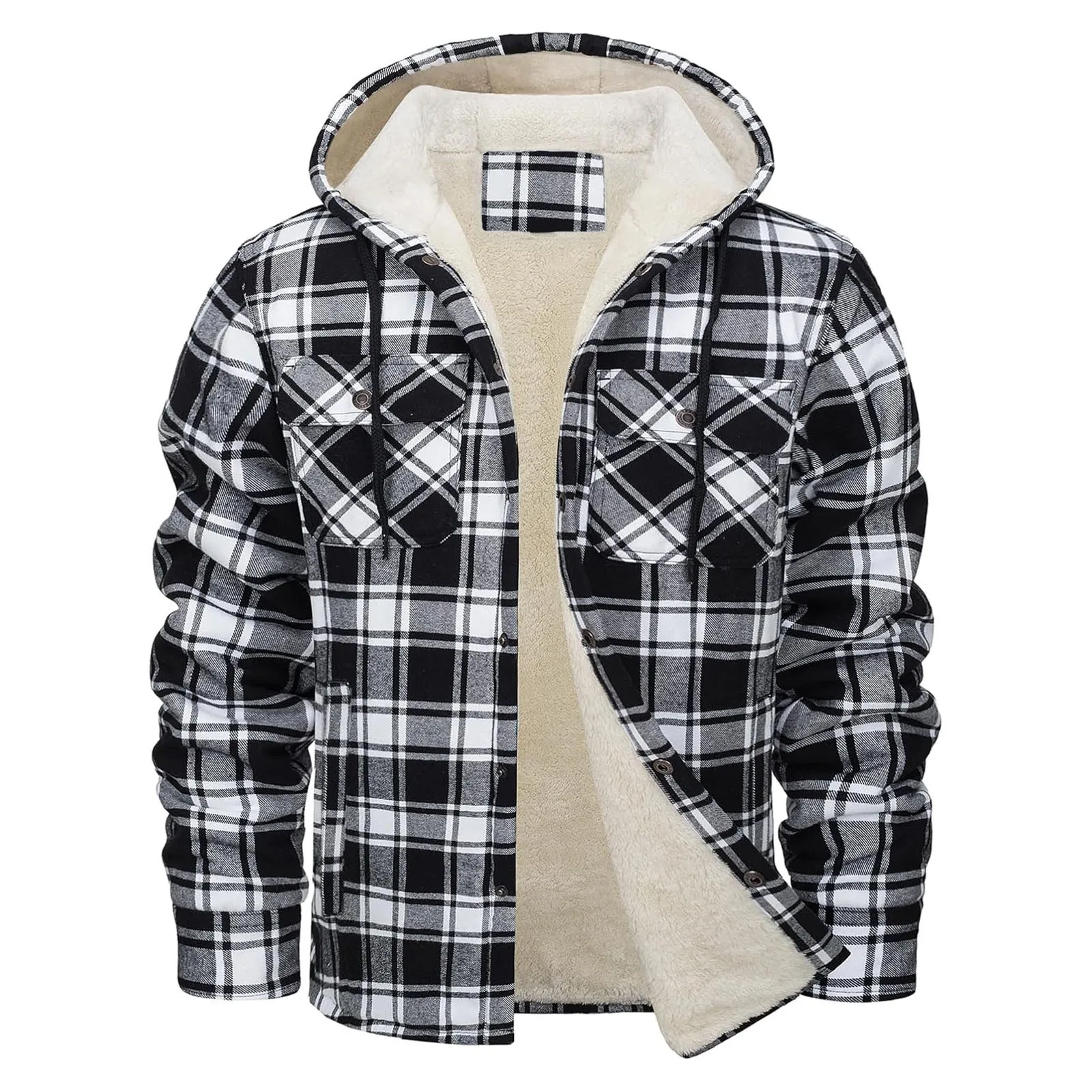 Flannel Shirt Lined - Dicke warme Flanell-Kapuzenjacke für Herren, Sherpa-Fleece-gefüttert,