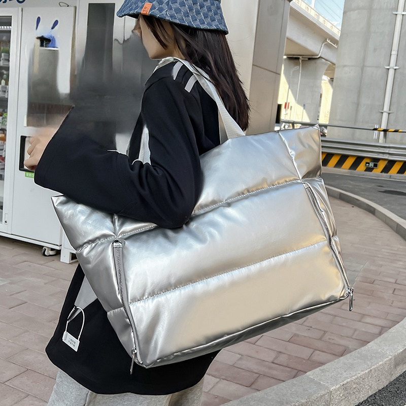 Down Jacket Packable - Frauen y2k Silber Umhängetasche koreanische Mode