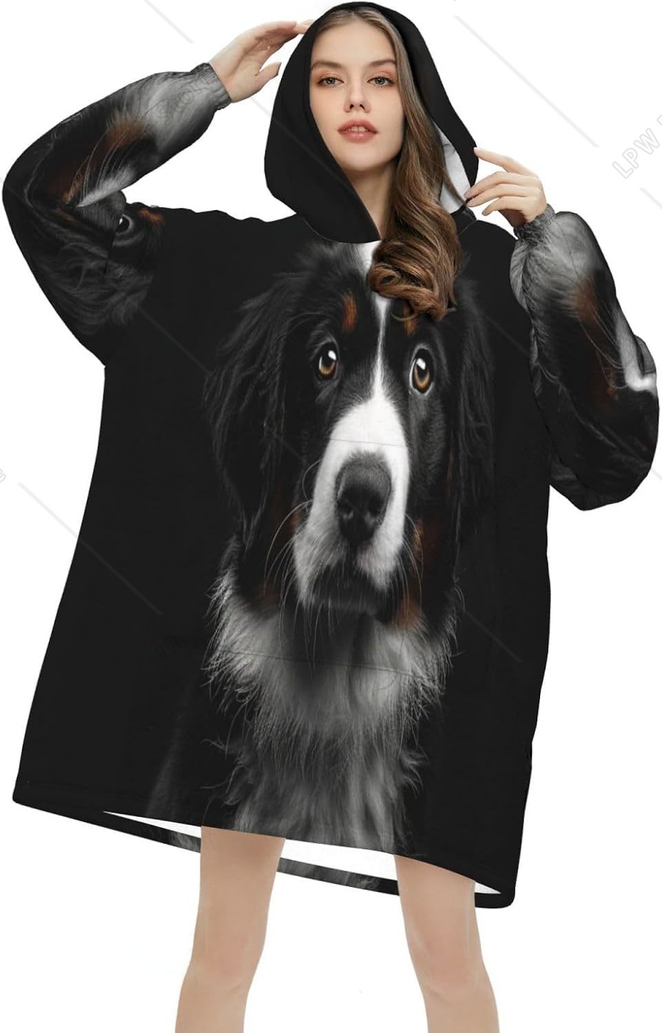 Sherpa Hoodie Fleece - Bernhardiner-Hund Tragbare Decke mit Kapuze Tiermuster