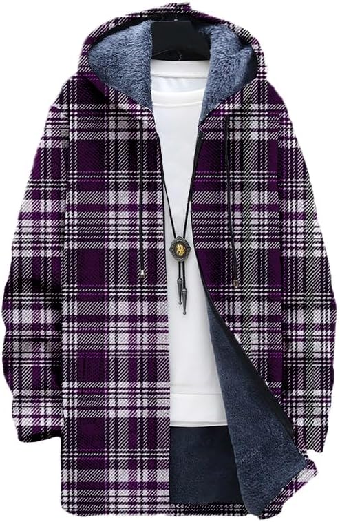Sherpa Hoodie Fleece - Herren-Cardigan mit Karomuster, übergroßer Kapuzenpullover mit