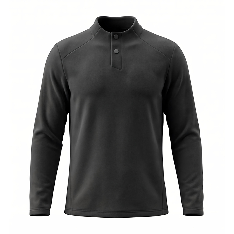 Flannel Shirt Lined - Herren-Henley-Langarmshirt mit Fleece-Futter, Stehkragen, 2-Knopf-Placket, Raglanärmel,
